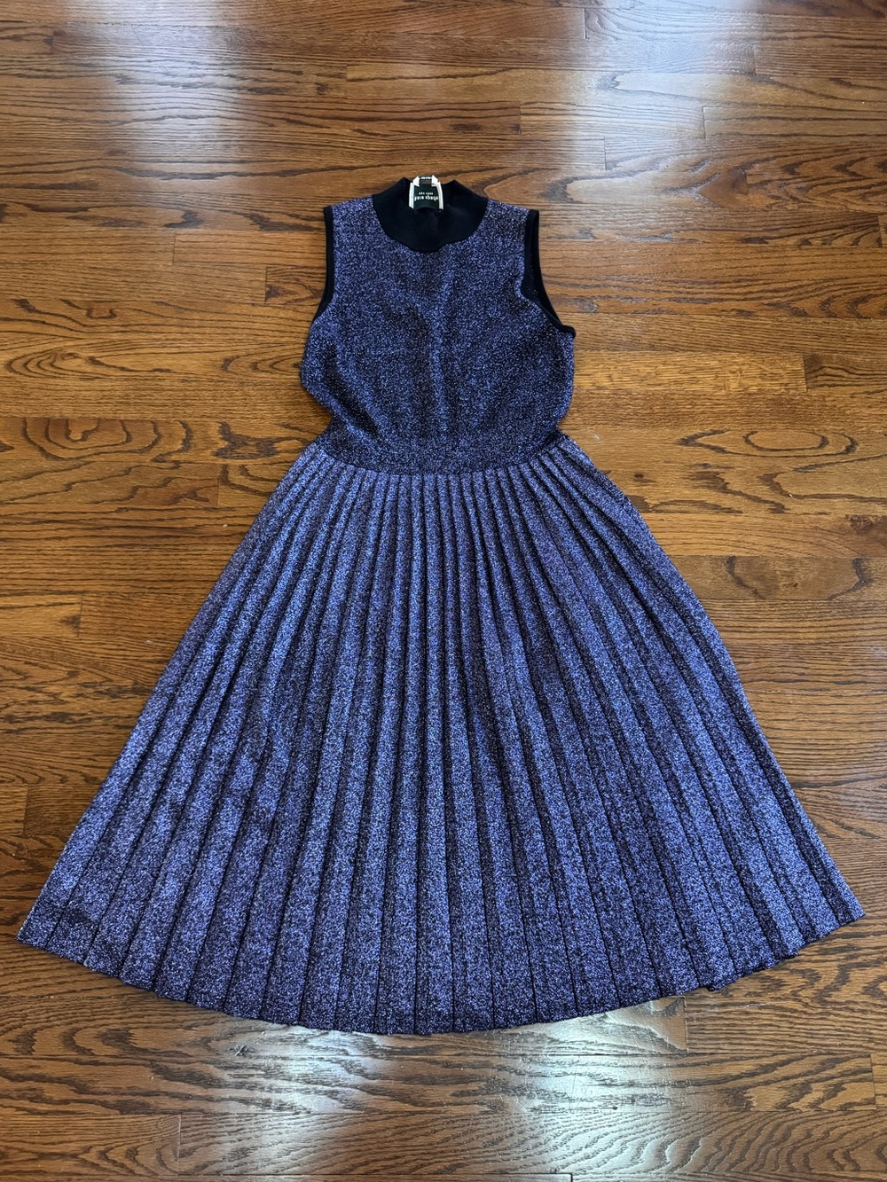 Kate Spade Mock Neck Sleeveless Pleated Metallic Knit Midi Dress M